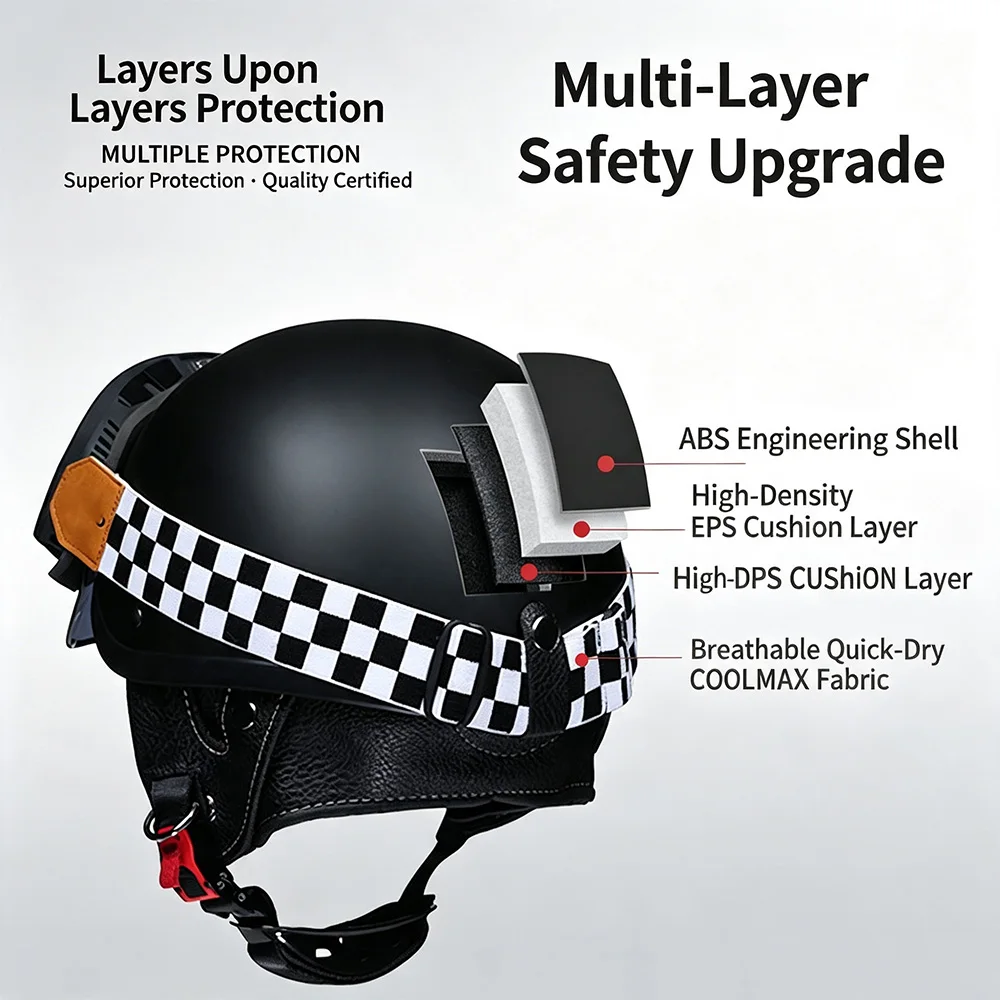 DOT Standard 3/4 Half Helmet Durable ABS Construction Anti Impact Lightweight Safety Cap All-season Motorbike Open Face Helmet