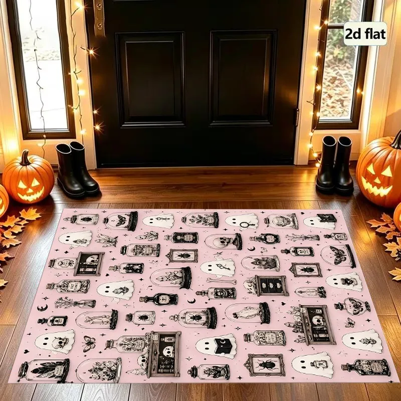 Large Area Rug Retro Pink Black Ghost Specimen Print Soft Velvet Living Room Bedroom Home Decor Area Rug