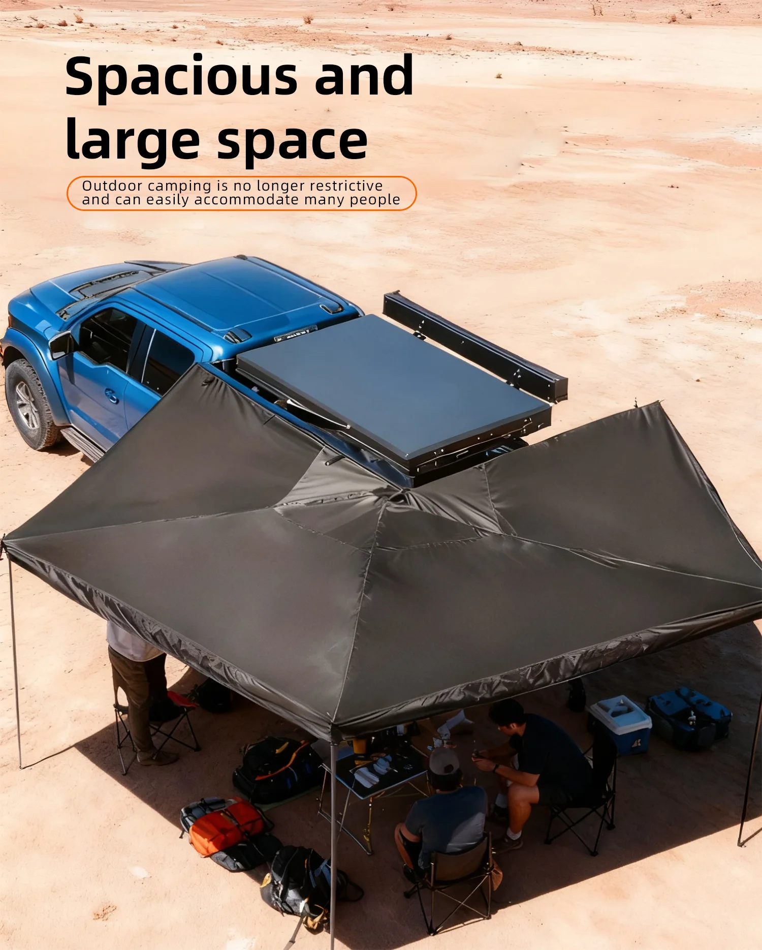 Roof Top Tent 6 Person Outdoor Camping Canvas Four-Season Double Layer Waterproof Quick Open 270-Degree Fan-Shaped Side Tent for