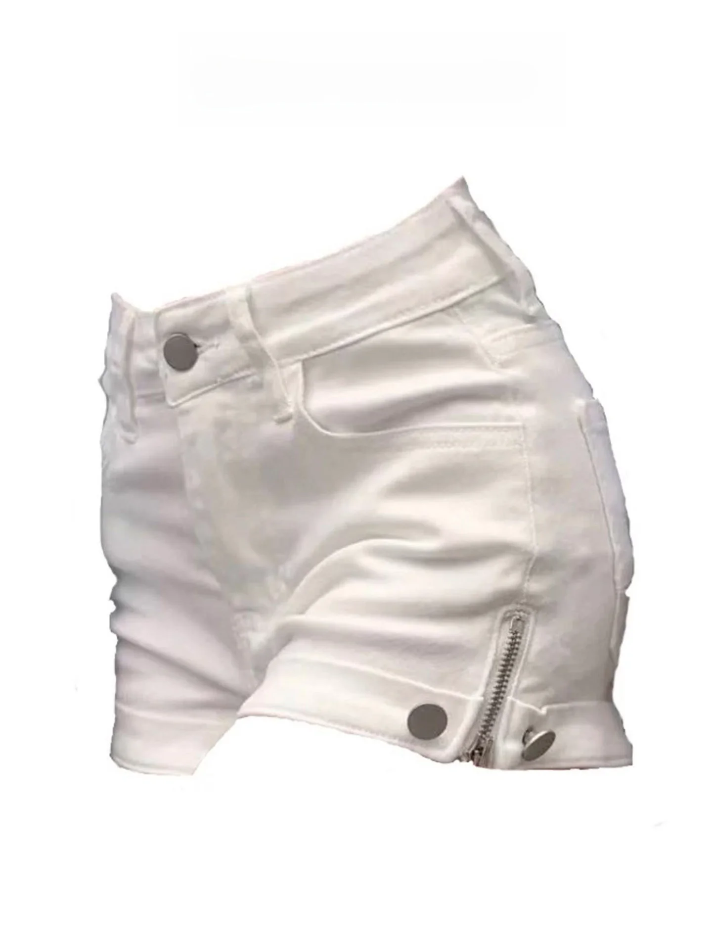 Sexy Slim Fit White Denim Shorts for Women Summer Straight Leg Zipper Side Detailing Hot Pants Comfortable Stretchy Casual Jeans