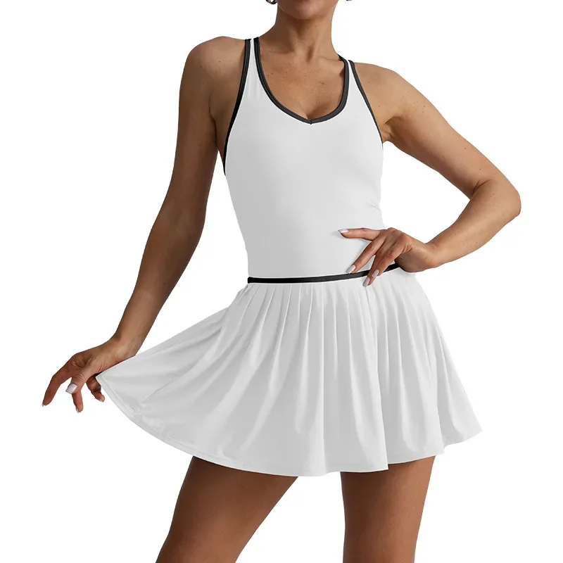 

Built In Padded Yoga Dress Women Sleeveless Athletic Skirt Tennis Outfit Lounge Wear Seamless Stretchy Beach Cover Up