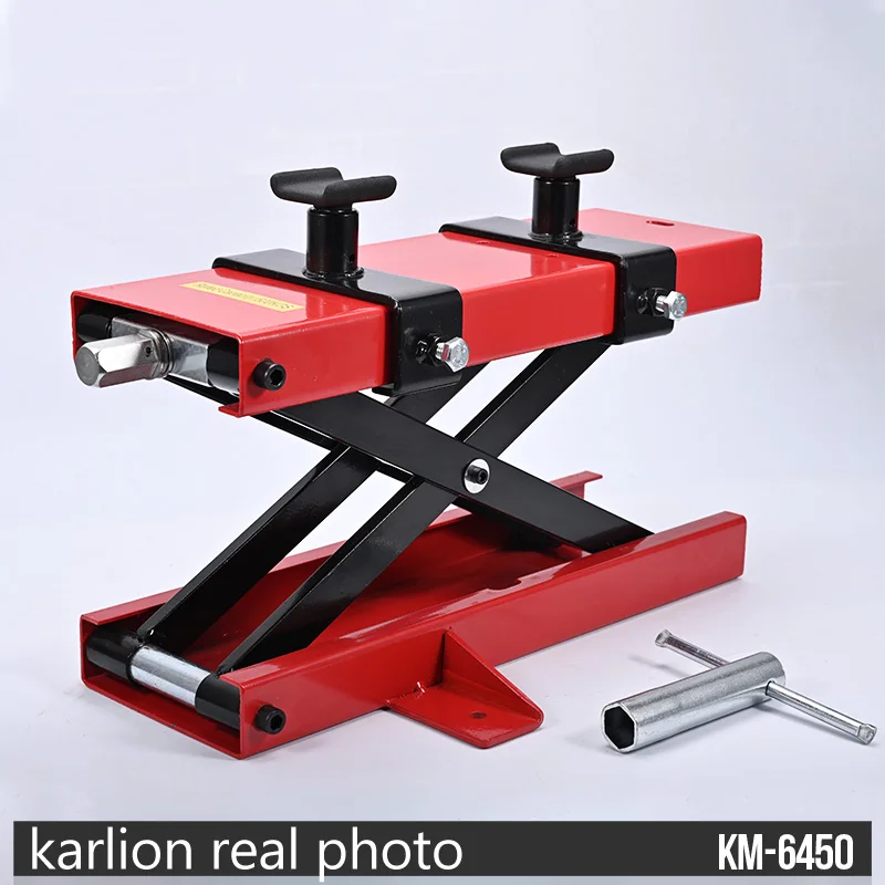 KARLION 1100Lbs Motorcycle Scissor Lift Jack Steel Construction Wide Deck Safety Pin Small Lifting Platform for Car Repair Work