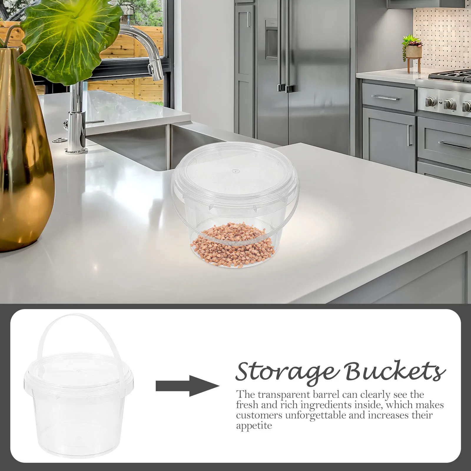 10pcs Plastic Storage Buckets Kitchen Containers Empty Bucket Clear Container Household Items Sealed Lid Portable 500ml 1000ml