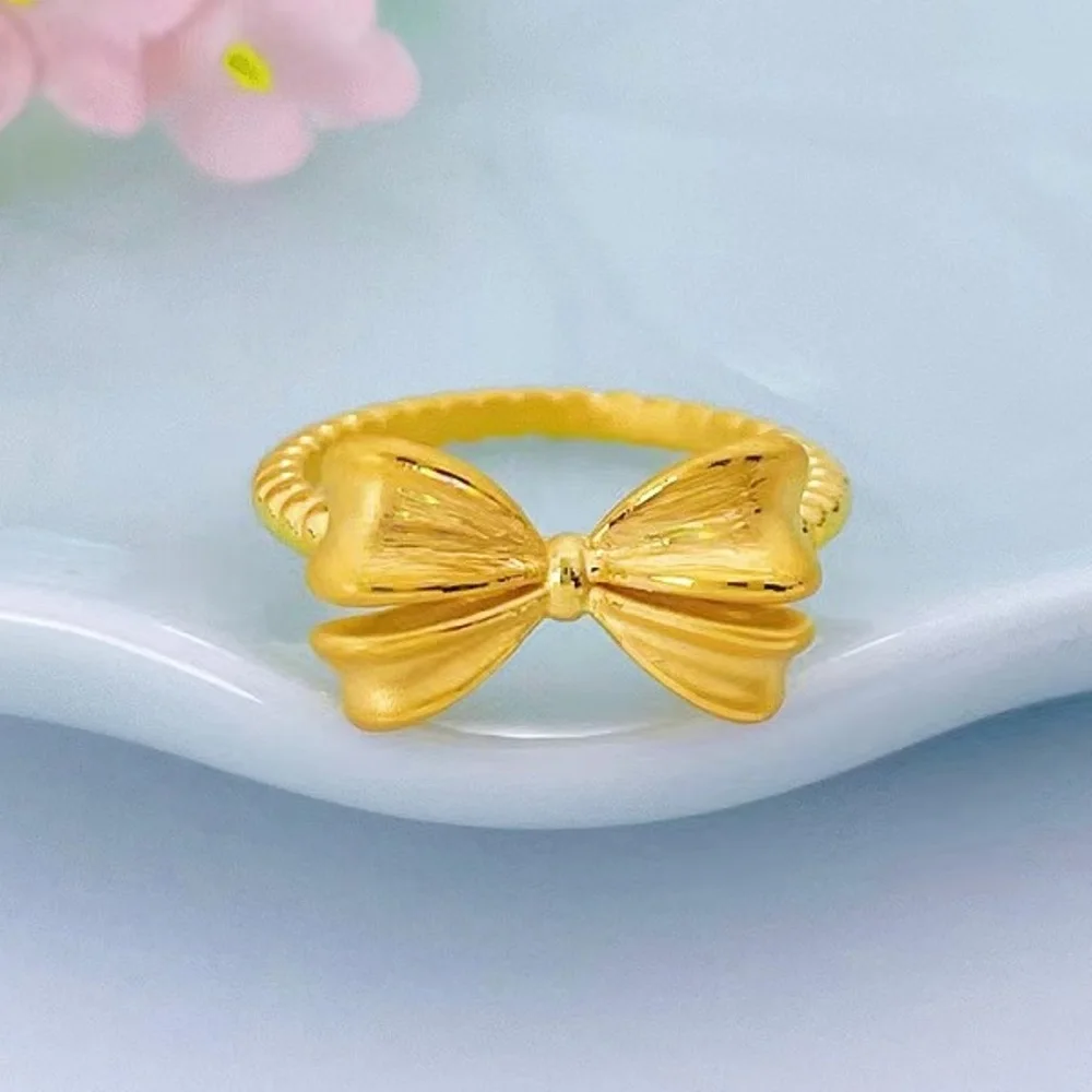 

Real Pure 999 24K Yellow Gold Band Women Gift Lucky 3D Bowknot Ring 2.06g /US Size 8.5