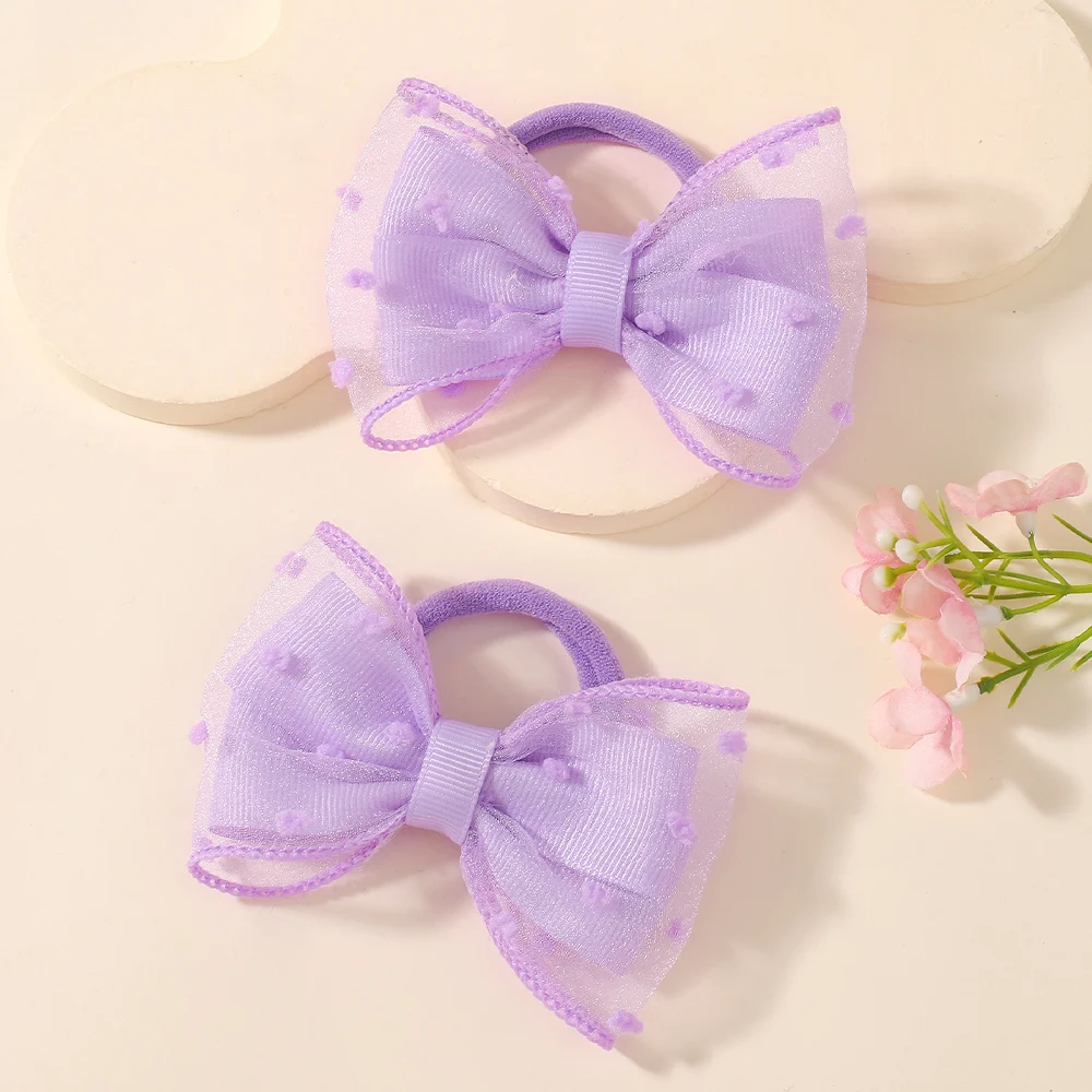 BABY BOWS 2 Stück/Set Kinder Mädchen Niedliche Doppelschichtige Schleifen-Haargummis Haarbänder Kinder Basis-Pferdeschwanz-Kopfschmuck Haaraccessoires – Detail 8