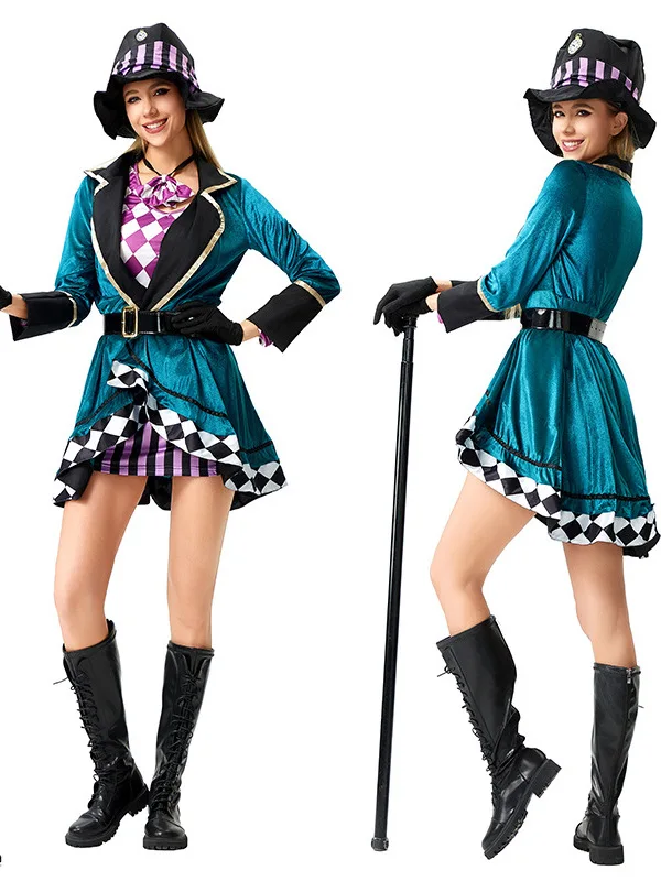

Alice Mad Hatter Halloween Circus Clown Adult Magician Performance Costume Nightclub Animal Trainer Stage Performance Outfit