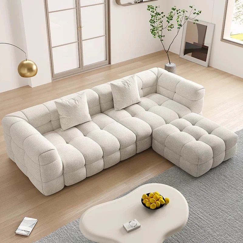 

Customizable Marshmallow Style Lamb Wool Fabric Living Room Sectional Sofa for Small Places