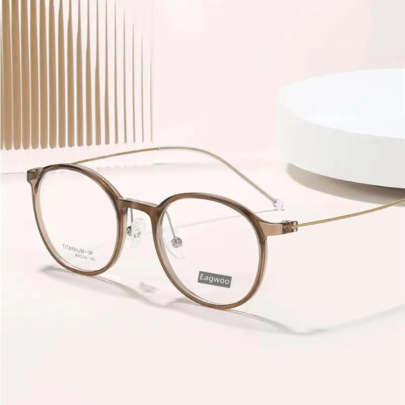 

TR Titanium Eyeglasses Women Glasses Designed Full Rim Round Spectacle Vintage Style Fashion Small Size Frame Girl Brown Slim