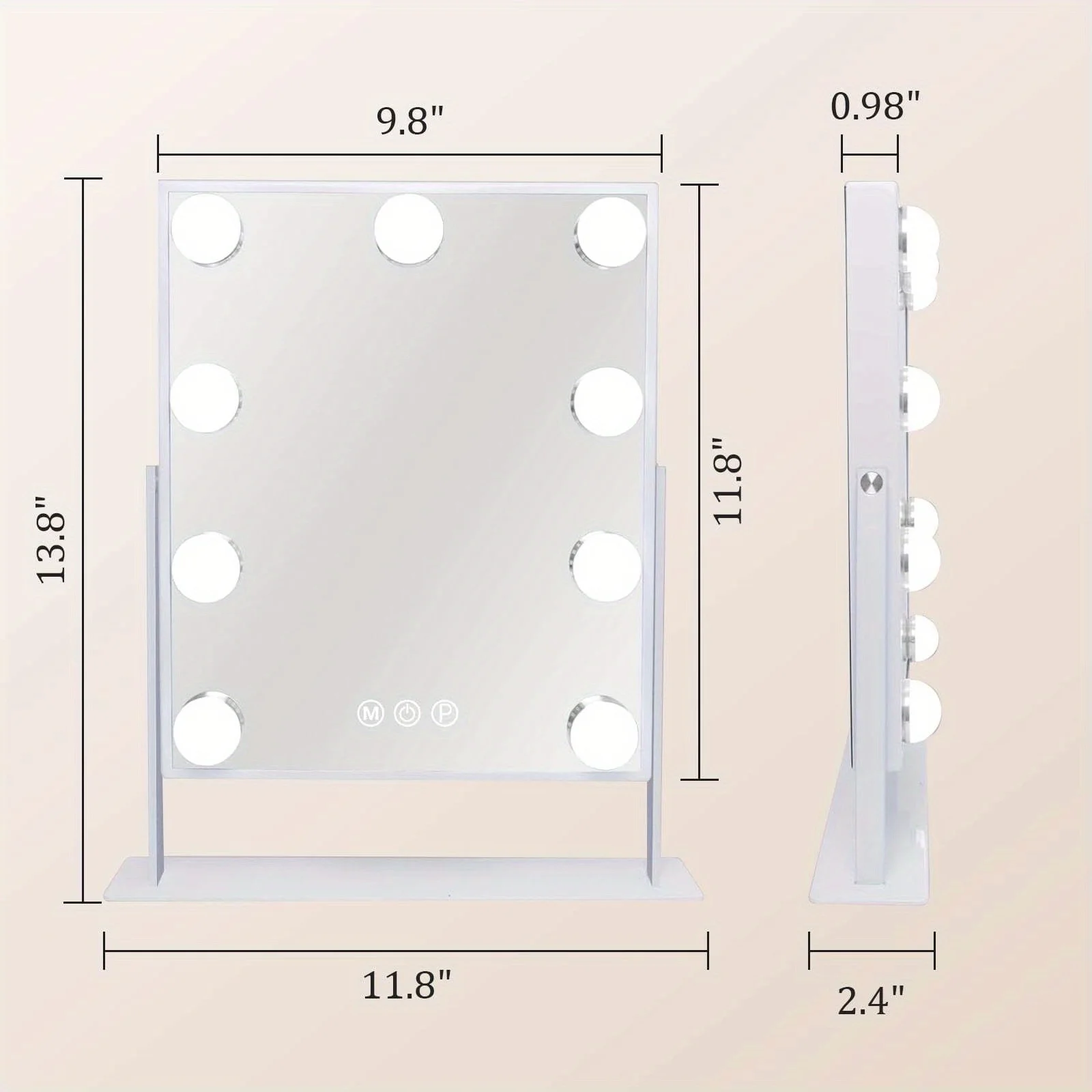 Espelho de vaidade iluminado com 9 lâmpadas LED, com lupa 10x removível, 3 modos de iluminação de cores, 360 °   giratório