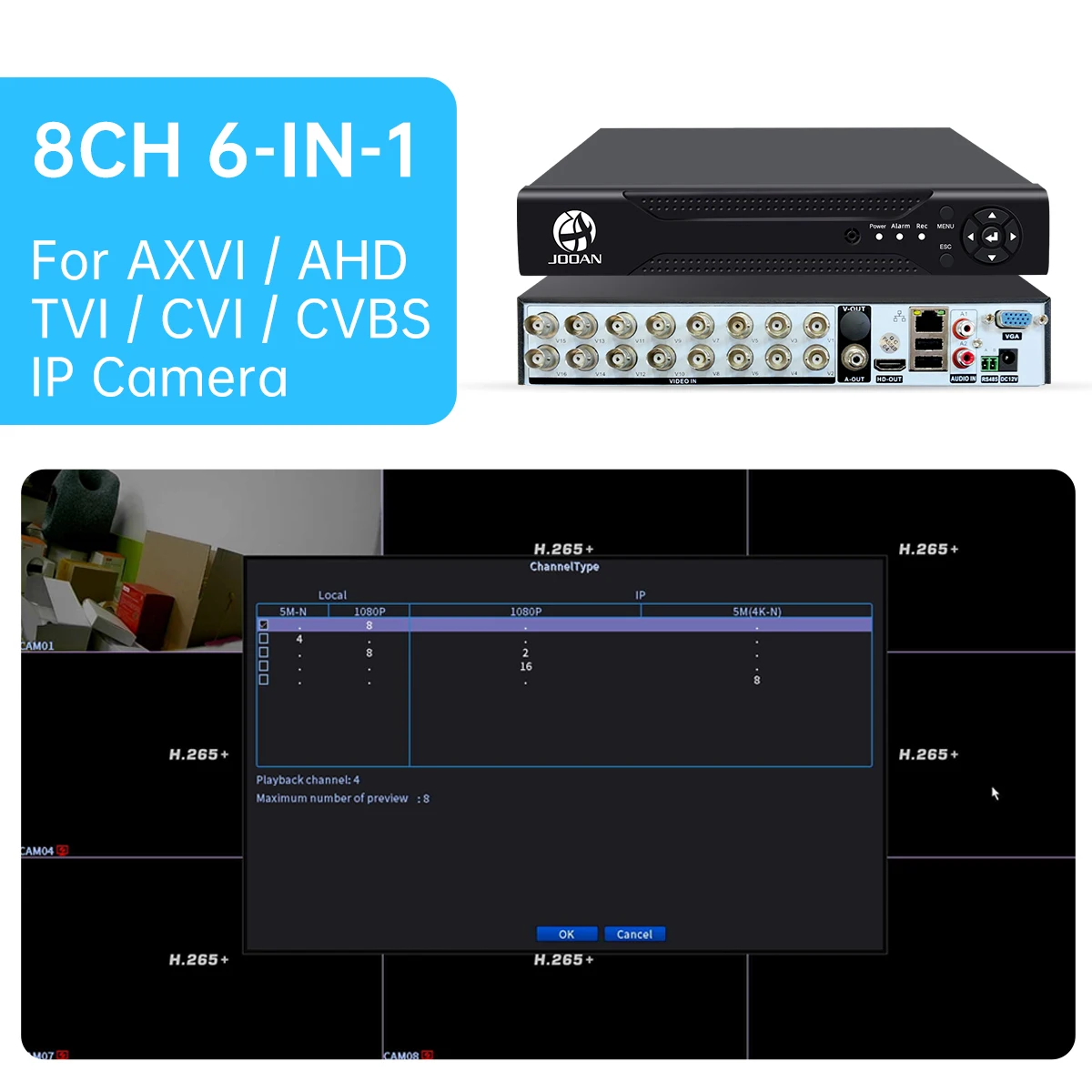 Imagem -02 - Híbrido Dvr Gravador de Vídeo para 1080p 5m-n Ahd Câmera 2mp 3mp 5mp Câmera ip P2p Nvr Cctv Stystem Novo 16ch 8ch em H265