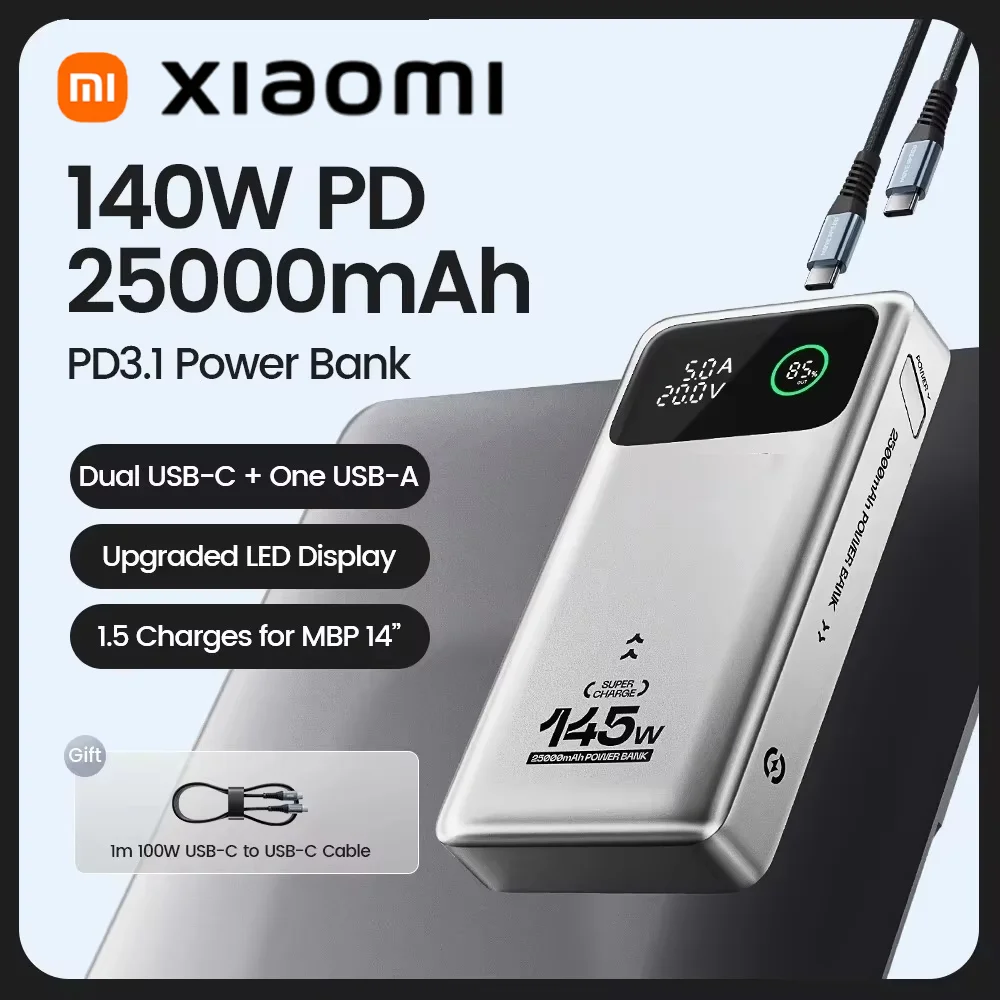 

Xiaomi M25 Pro 140W Power Bank 25000mAh Type C Fast Charge Portable External Battery 100W Power Bank For iPhone Mac Book Laptop