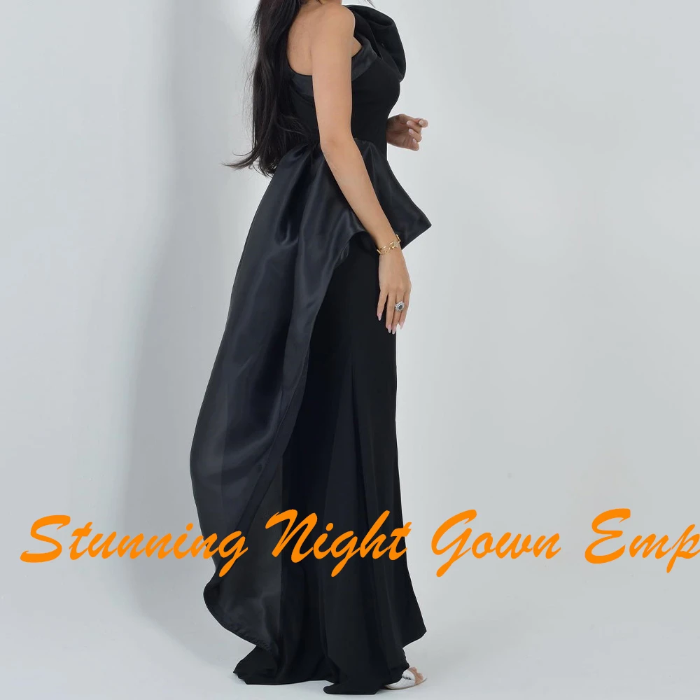 Customized Temperament Front Slit One Shoulder Evening Dresses Modern Jersey Pleats Black Party Gowns فساتين سهره نسائيه فخمة image 5
