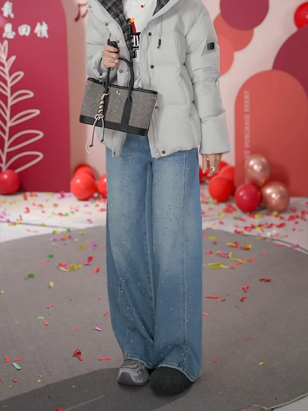 

Модные джинсы из денима для женщин, зимние, прямые, широкие, с высокой талией, на молнии, удобные, дышащие...