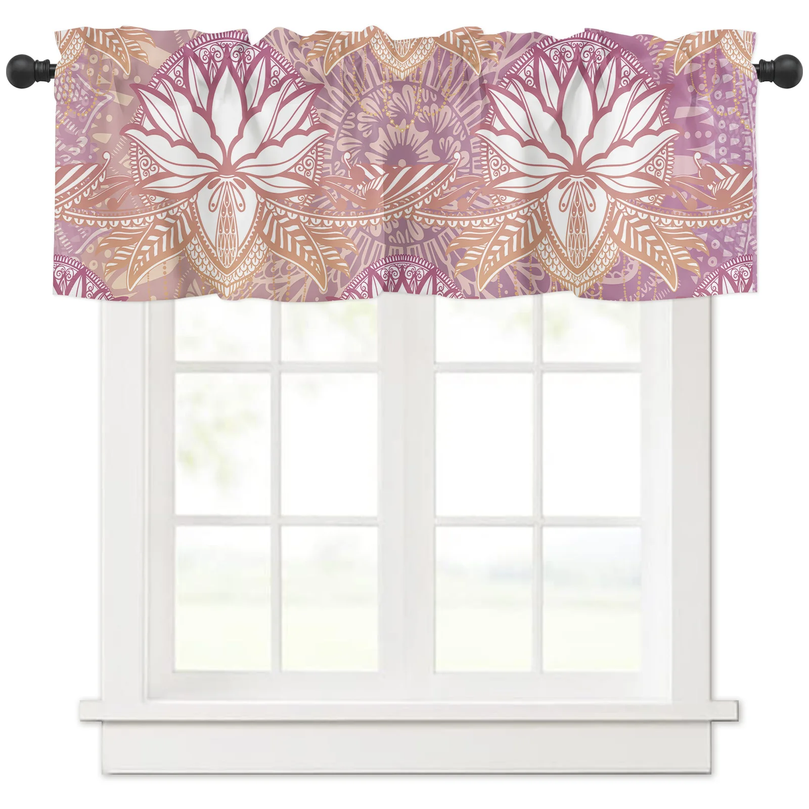 ZEDLIYU Valances for Windows Kitchen Living Room Small Window Valance Mandala Lotus 1 Panel, 54 x 18 Inch