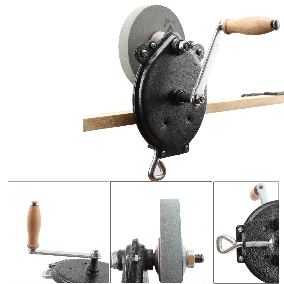 Fixed Hand Grinder – Labor Saving Manual Bench Grinder, Heavy Duty Cast Iron Frame, Dual Grit Grinding Wheel, Perfect for