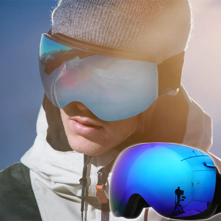 New ski glasses double layer antifogging large spherical Revo coating UV400 Cardable myopia  eyeless