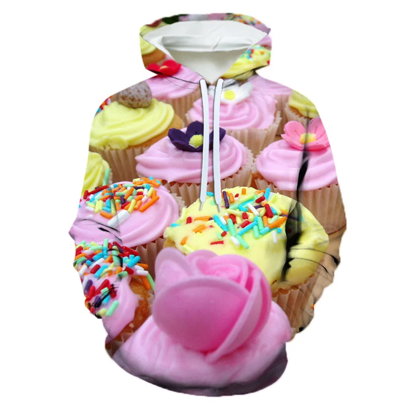 3D Printing Food Chocolate Burger Ice Cream Hoodie For Men Casual Hip-hop Fruit Graphic Hooded Pullovers Long Sleeve Sweatshirts