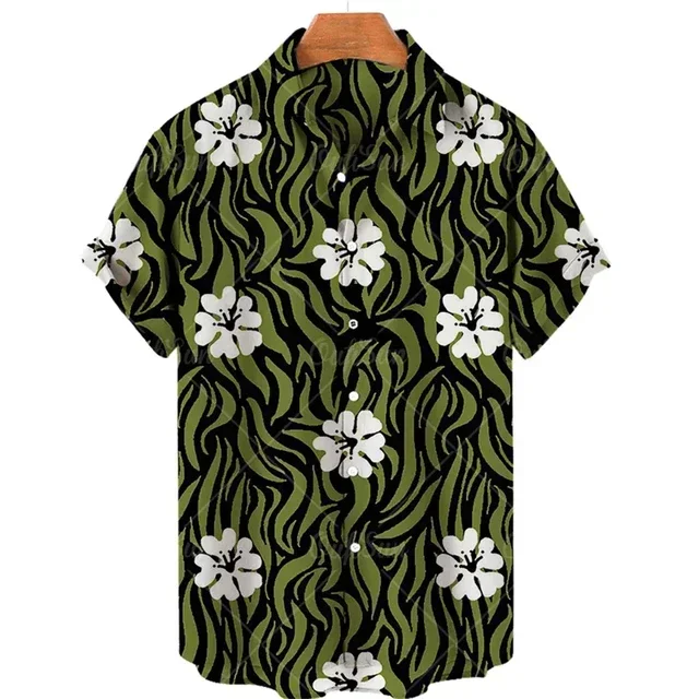 Tops de lapela masculino de manga curta, camisas havaianas, streetwear casual, camisas plus size, novo, 2024