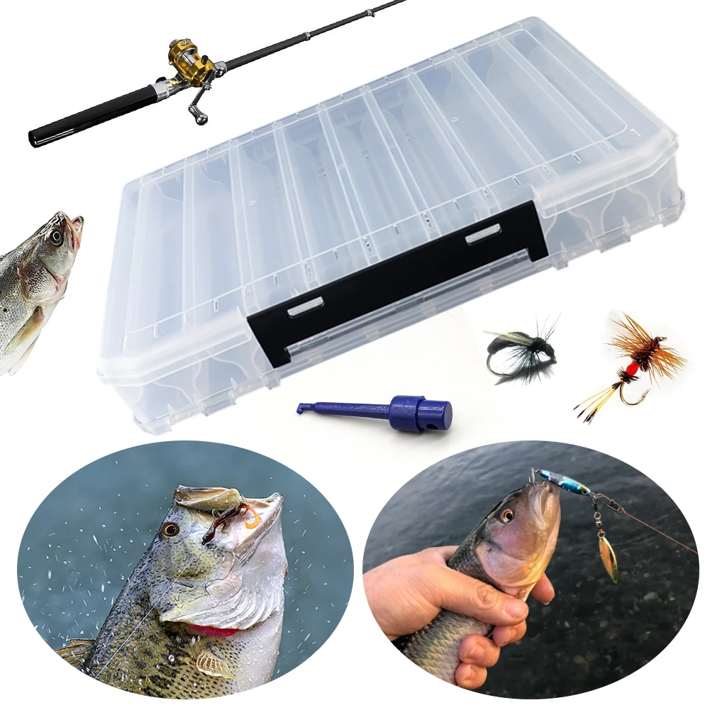 Double Sided Fishing Lure Organizer 10/14/18 Compartment Fishing Hook Bait Case Fishing Bait Container Box for Wobblers