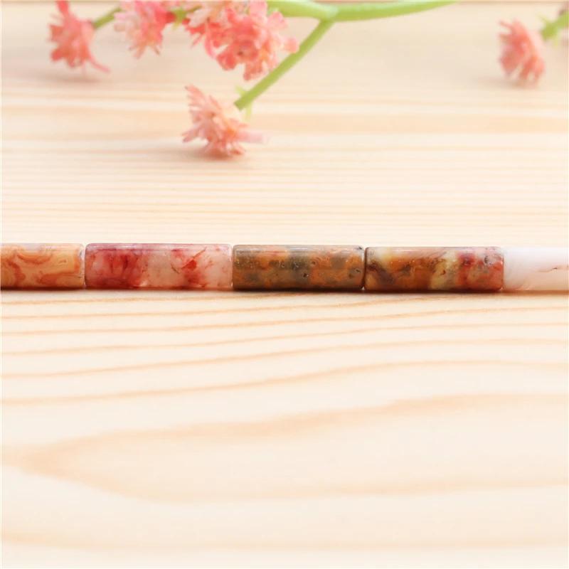 Natural Stone Tube Crazy Lace Agate Beads 4x13MM For Jewelry Making DIY Bracelet