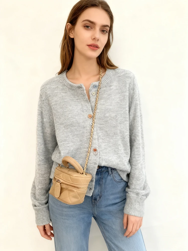 جديد أنيق متعدد الألوان زر الصوف الناعم سترة رمادي طاقم الرقبة المرأة سترة أعلى الخريف الشتاء الكورية مراجعات العديد من ملابس الفتيات