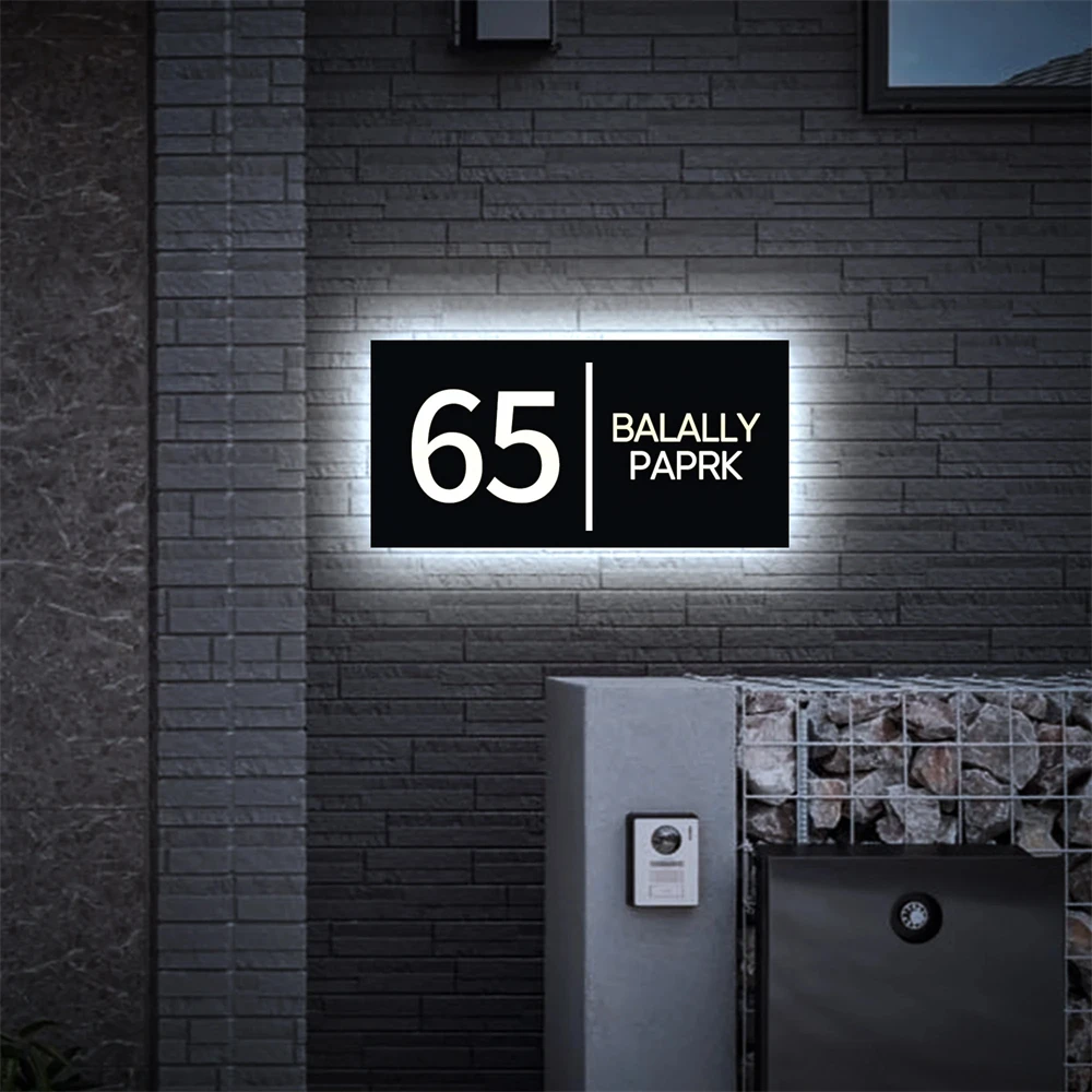 Personalized LED Address Sign Durable Waterproof Acrylic House Number Plaque Custom Lighted Design for Outdoor Use in Apartments