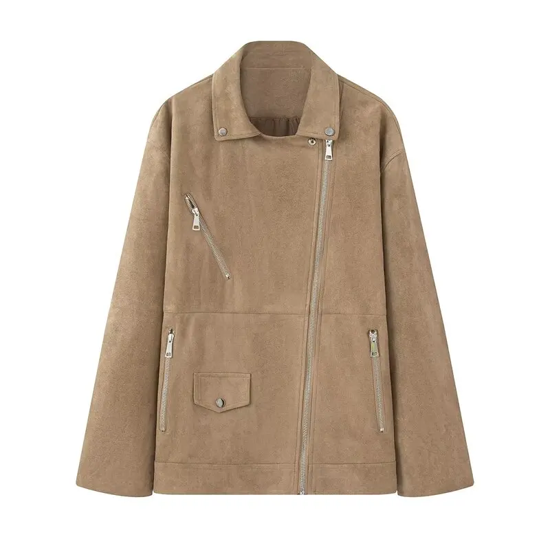 Automne 2025 femmes velours Biker Sle Jaet col vêtements d'extérieur polyvalent Faionable dames ort manteau européen Sle