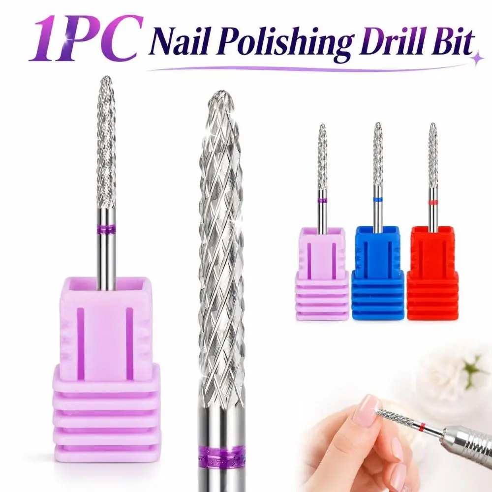 Stainless Steel Carbide Nail Drill Bit Front-mounted Cone‑shaped Nail Polishing Drill Bit Durable Cylindrical Manicure Drill Bit