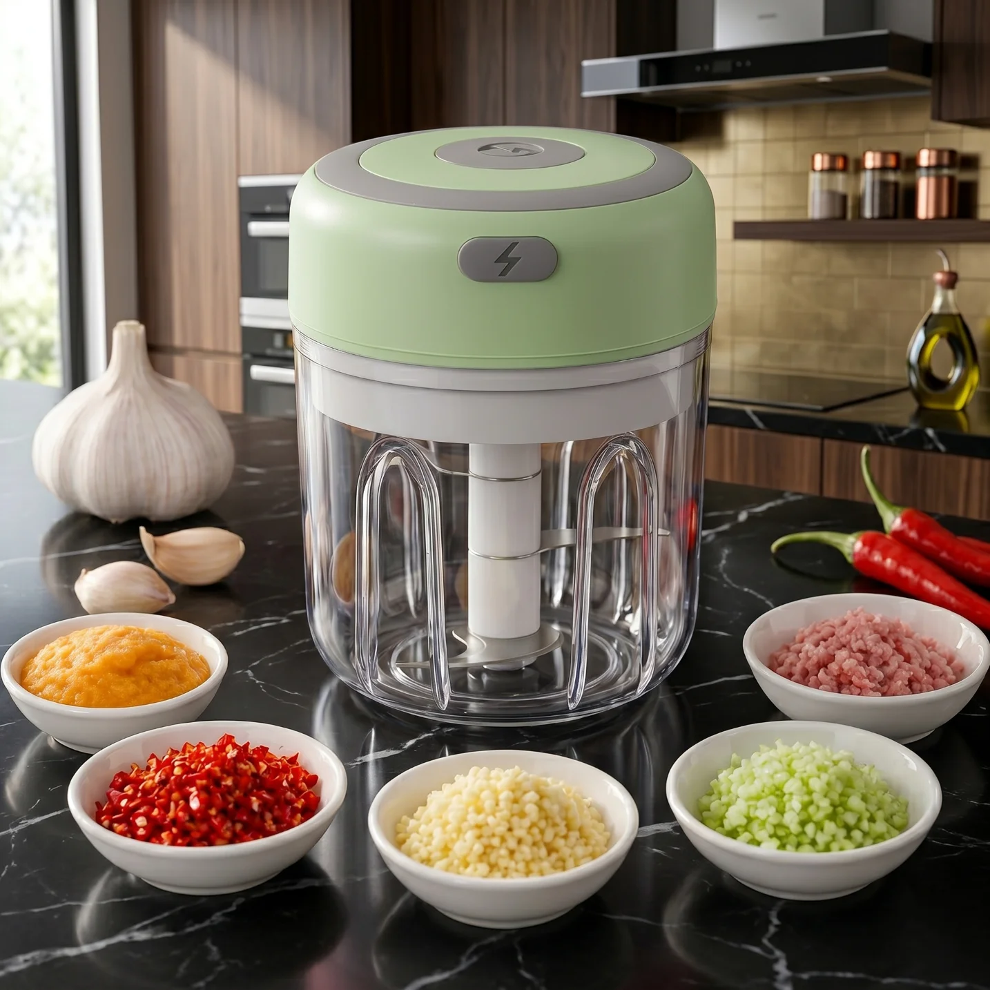 GMOX Mini Electric Food Processor 250ML Cordless Garlic Grinder No Tears Onion Chopper Portable Veggie Mincer