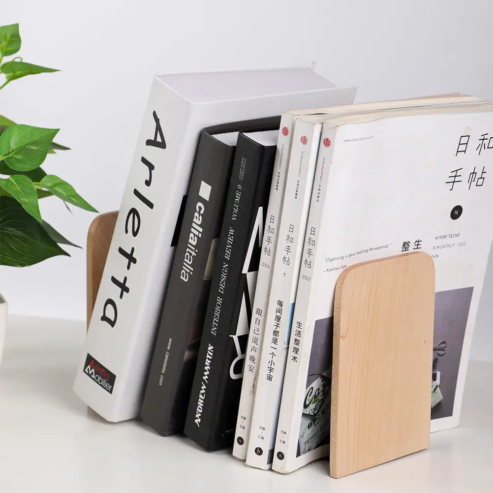 2Pcs Solid Wood Bookends Black Light Yellow Decorative Book Stand for Home Office Shelf Heavy Books Organizer Bookends