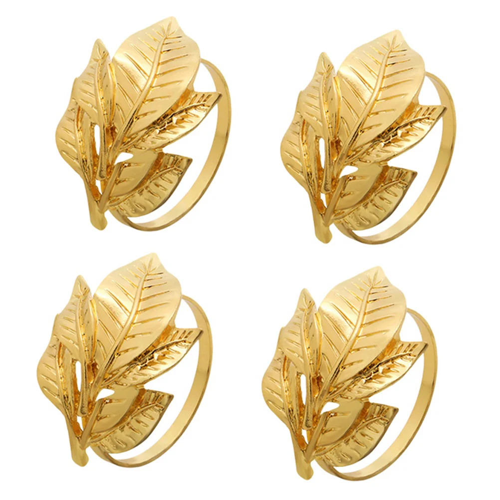 

4pcs Gold Leaf Napkin Rings Alloy Party Napkin Holder For Wedding Christmas Reusable Table Decoration Accessory Kitchen Barware