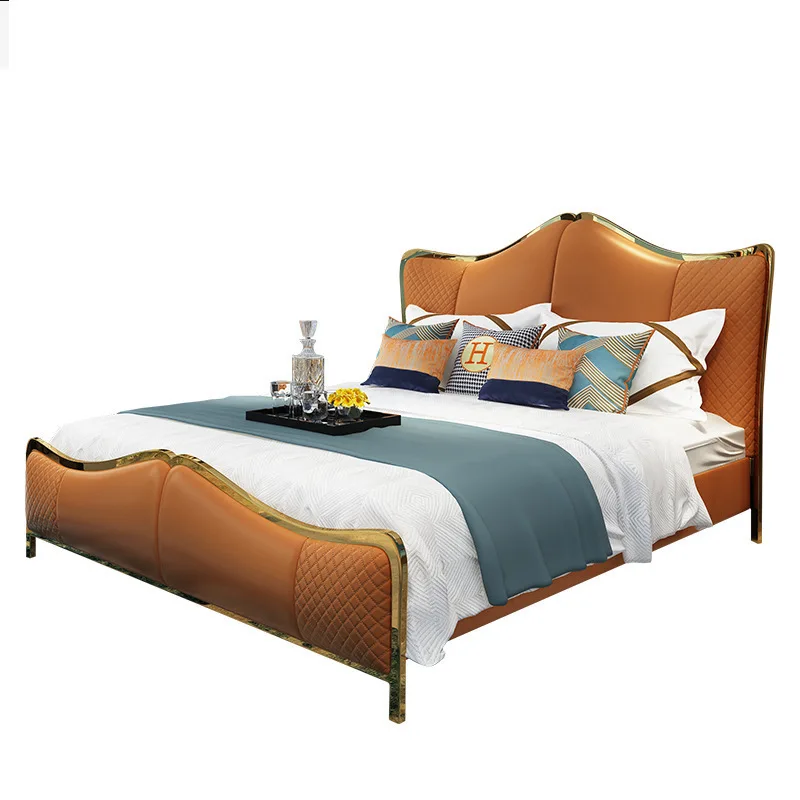 

Light luxury and modern, master bedroom Nordic style, high-end small apartment, double soft bag solid wood leather bed