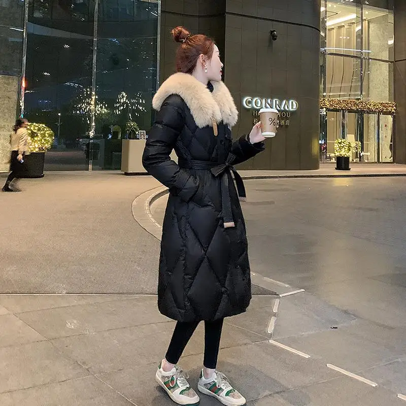 

Winter women's down cotton-padded clothesnew fashion medium long styleswaist over kneecotton-padded jacket thickenedfur collar