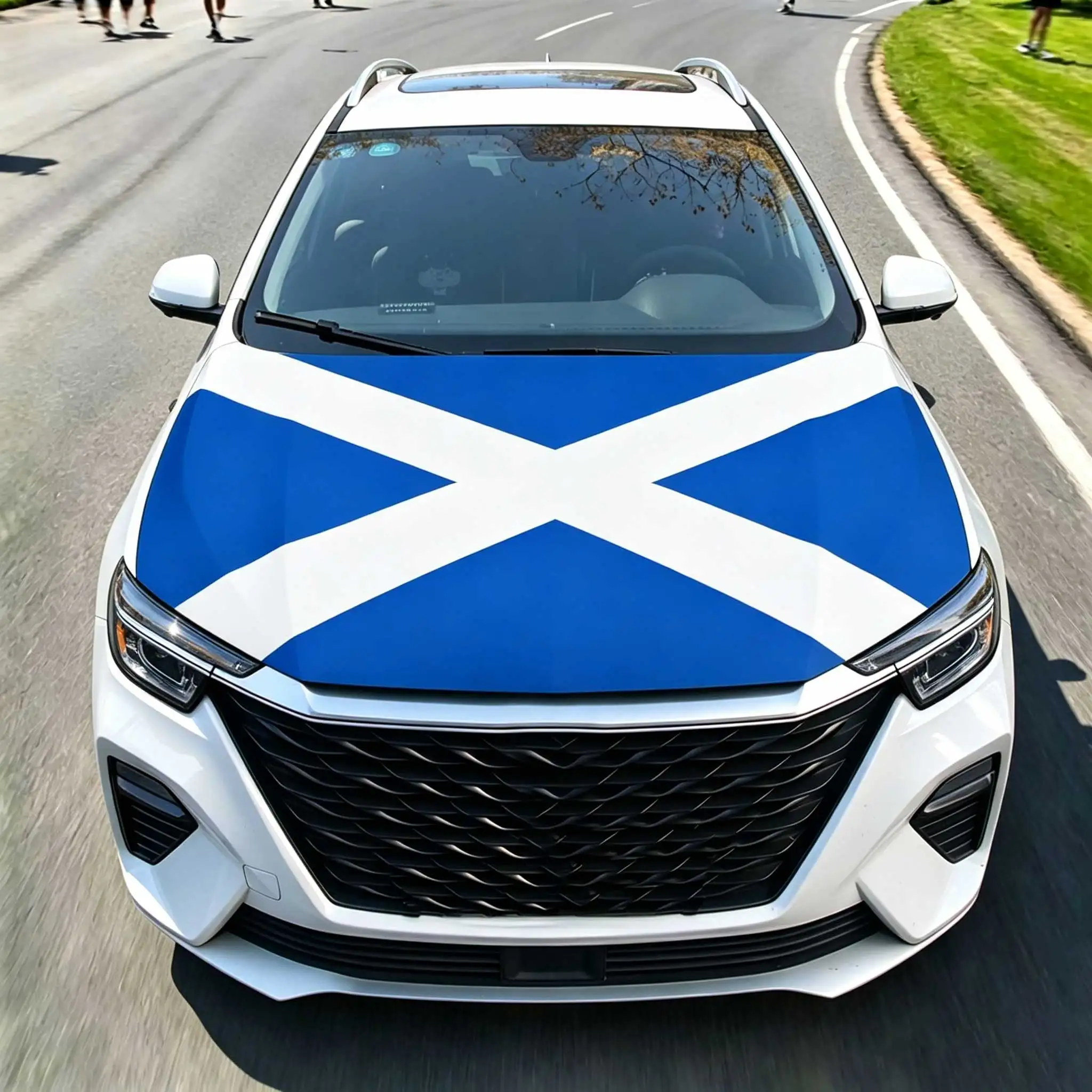 3.8x5.3fts National Scotland Flag Banner Car Hood Cover Flag Elastic Fabrics Engine Cover For Decoration