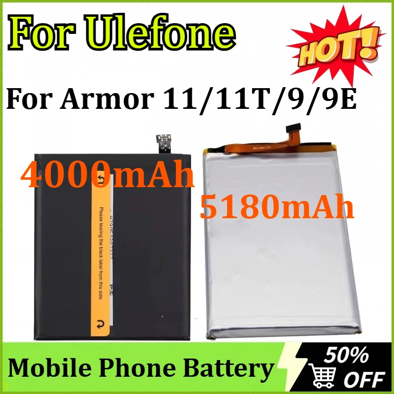 Newly Upgraded 4000mAh/5180mAh New Battery for Ulefone Armor 11/11T/9/9E Mobile Phone with Built-in Universal Battery
