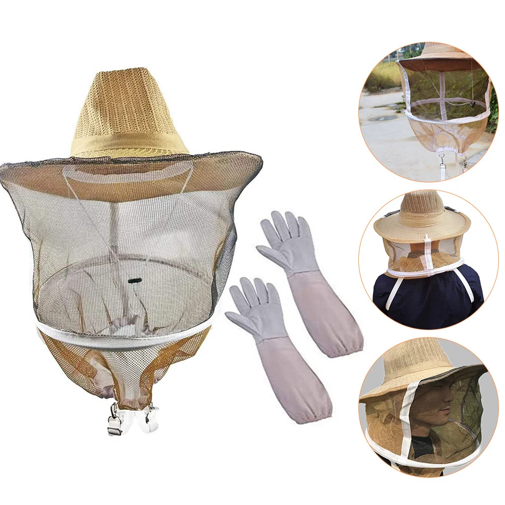 

1Set Beekeeping Glove and Netting Hat Kit Protective Durable Equipment Easy to Clean Professional Apiculture Tool