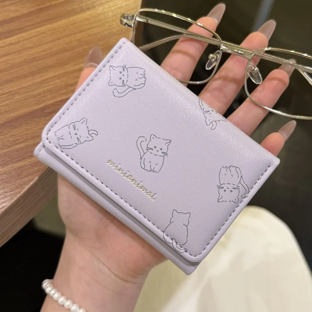 Compact Korean-Style Cartoon Trifold Wallet Minimalist Cute Pattern Card Holder Soft Rabbit Pu Leather Coin Purse Dating