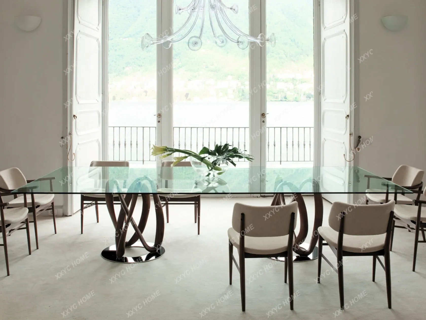A high-end black walnut round dining table dining table worktable villa large apartment suite