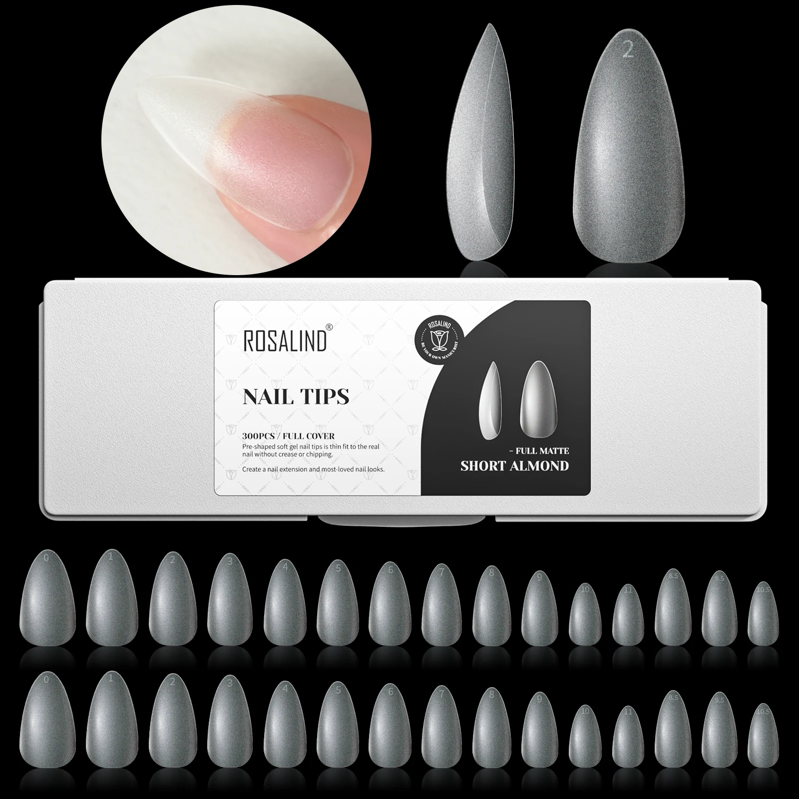 

ROSALIND Natural Artificial False Nail Tips Transparent Fake Nails Set Clear Half Full CoverNail Tips for Nail Art Design