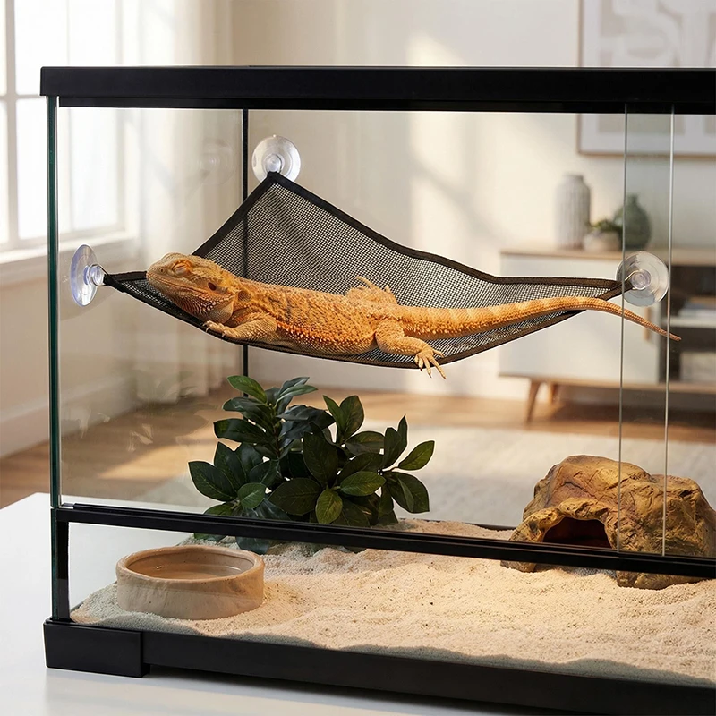Hamaca para reptiles, hamaca triangular para lagartos con ventosas fuertes, columpio de malla transpirable para trepar para dragón barbudo, gecko, S