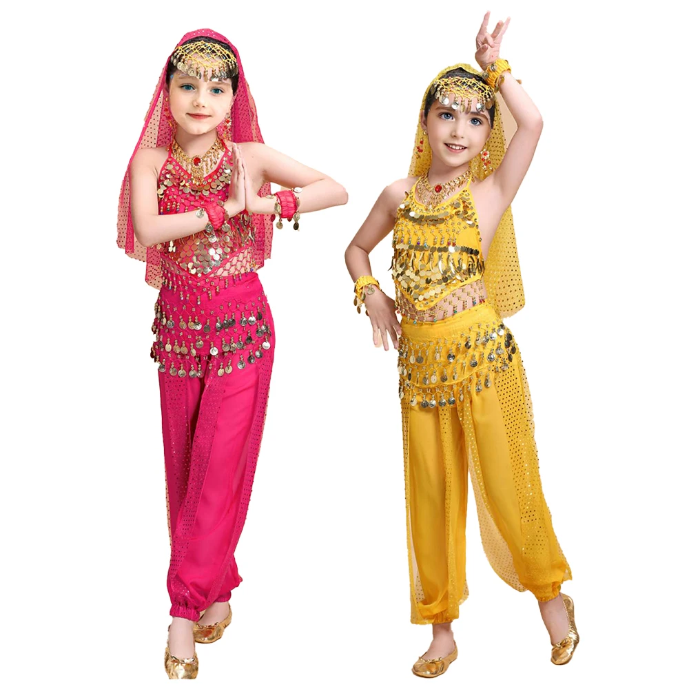 Buikdanskostuum Set Meisjes Kinderen Stage Performance Outfits Accessoires Indiase Oostelijke Bollywood Danser Competitiekleding