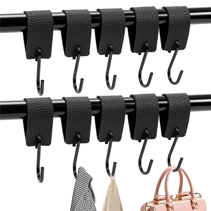 5-25pcs S Ring Leather Hooks Stainless Steel Multifunctional Coat Hook Outdoor Camping Dangling Strap Holder For Clothes Rail