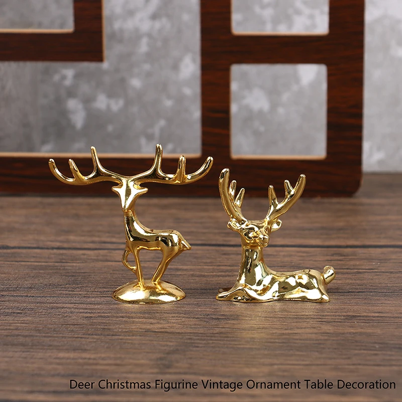 HMA73-Elk Deer Statue Nordic Christmas Reindeer Art Figurine Vintage Golden Iron Handicraft Home Ornament Table Decoration Gift