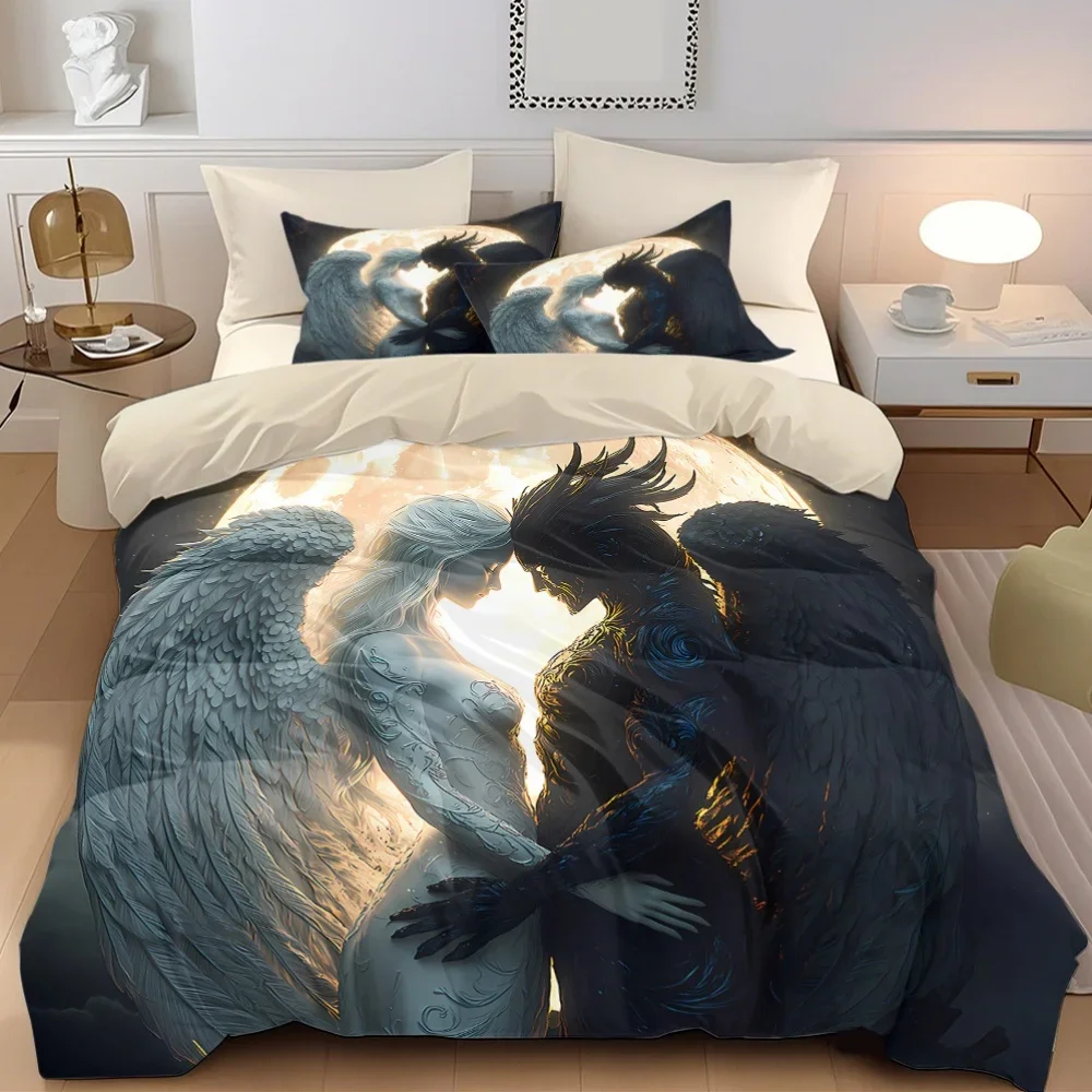 3pcs Angel Demon Printed Quilt Set- Includes 1 Quilt Cover and 2 Pillow Cover (without Filler)