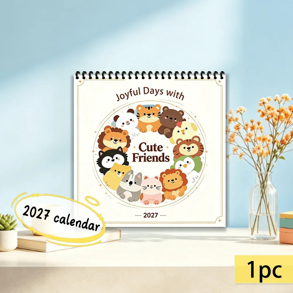 1pc 2027 Wall Calendar, Cartoon Animal Theme,12-Month Monthly Planner,Perfect Gift For Back-to-School Season,Christmas, New Year