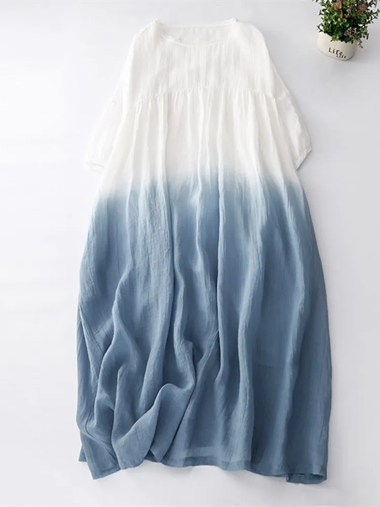 Verão novo solto tamanho grande vestido adient dr leve linho dupla camada saia longa dr algodão linho a linha dr