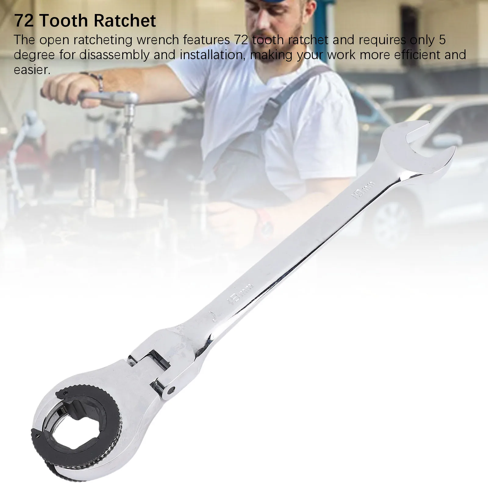 19mm Open Flex Head Ratcheting Wrench 72 Tooth 180 Degree Adjustable Tubing Ratchet Wrench for Fuel Brake AC Lines