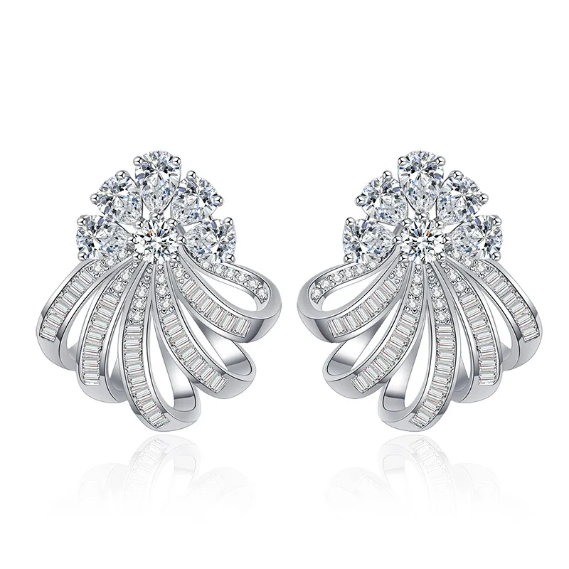 

925 Silver Plated Platinum Studded Diamond Earrings for Women's Three-dimensional Flower Temperament Luxury Earrings