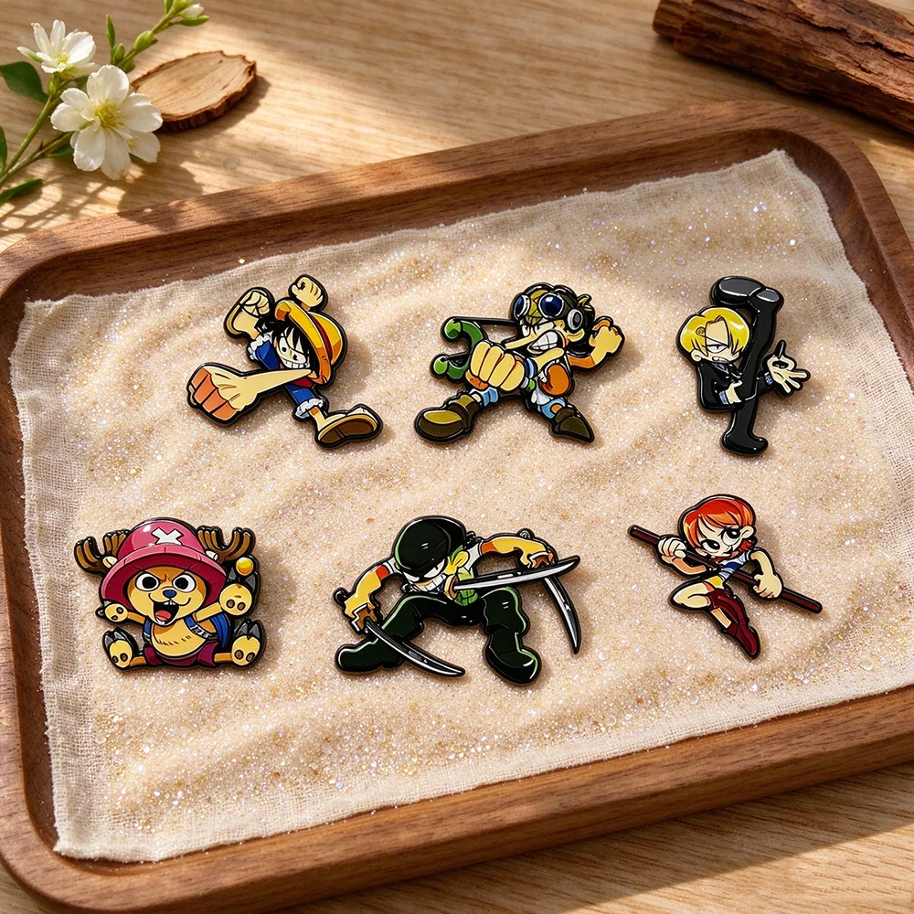 6Pcs ONE PIECE Enamel Pins Set, Cartoon Pirate Character Brooches Luffy Lapel Pin for Backpack Collectible Badge Gift for Fans