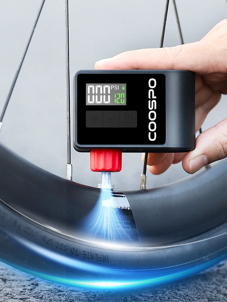 COOSPO Mini Elektrische Luchtpomp Draagbare Digitale Inflator 120PSI 500mAh MTB Racefiets Accessoires voor Fiets Schrader Presta Banden - afbeelding 2